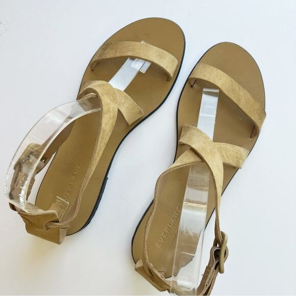 EVERLANE Modern Wrap Sandal Strappy Suede Flat Sandals Tan - Picture 5 of 6